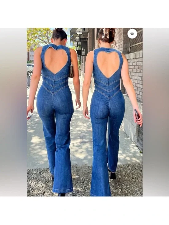 Revice Hollywood Heartthrob Retro Style Denim Flare Jumpsuit in Blue - Picture 3 of 15